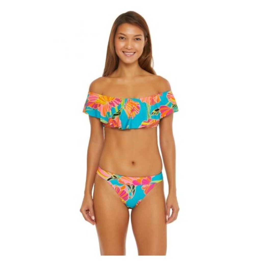 Trina Turk Bikini Set Poppy Ruffle Bandeau Banded Hipster Blue Colorful 8